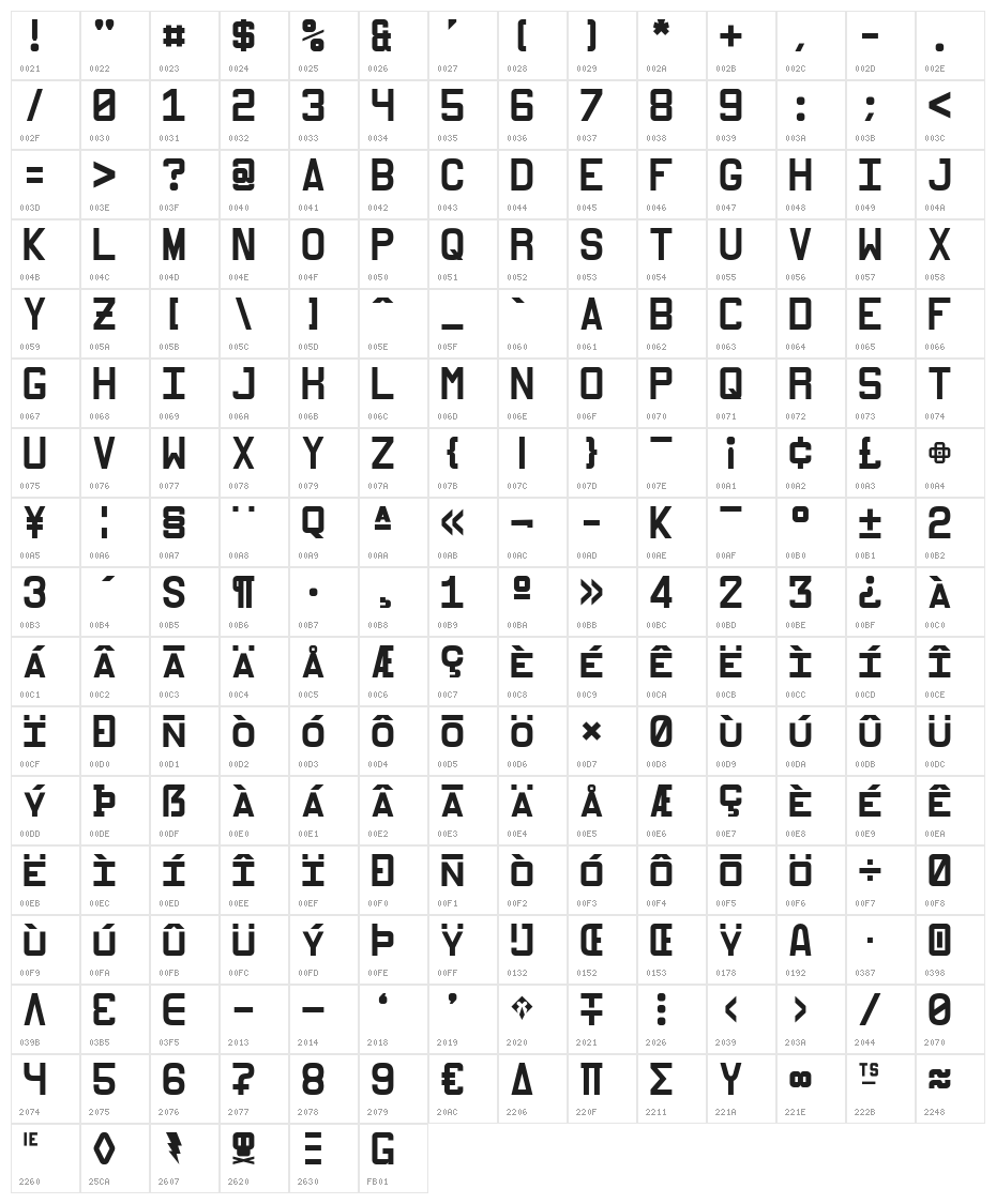 GeneraleMonoA Character Map