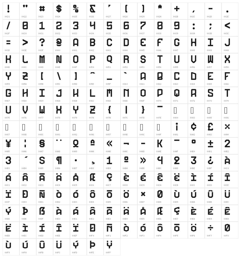 GeneraleMonoC Character Map