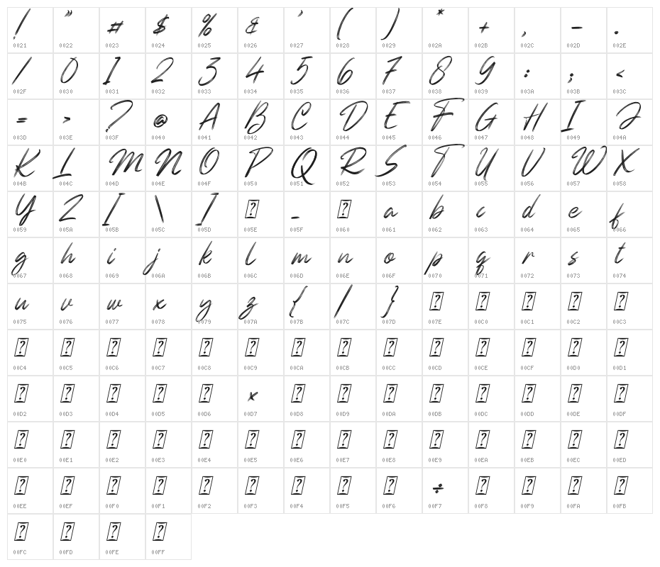 Genesiss Slant_DEMO Character Map