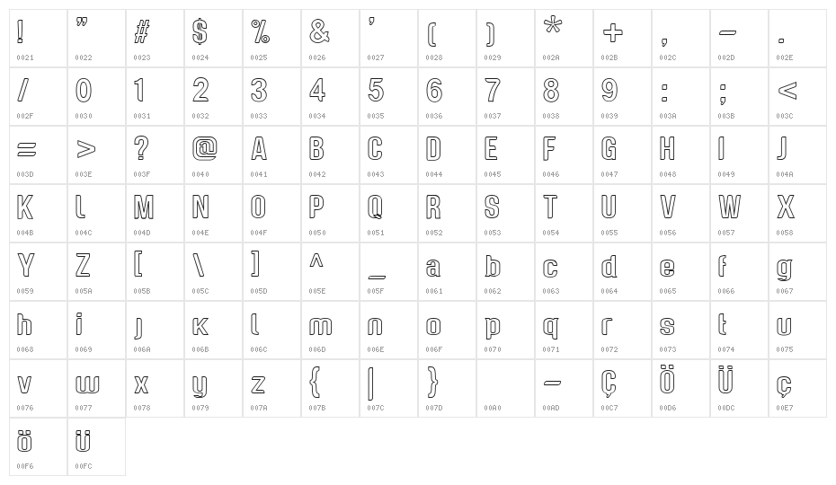 Genghis Khan Medium Outline Character Map
