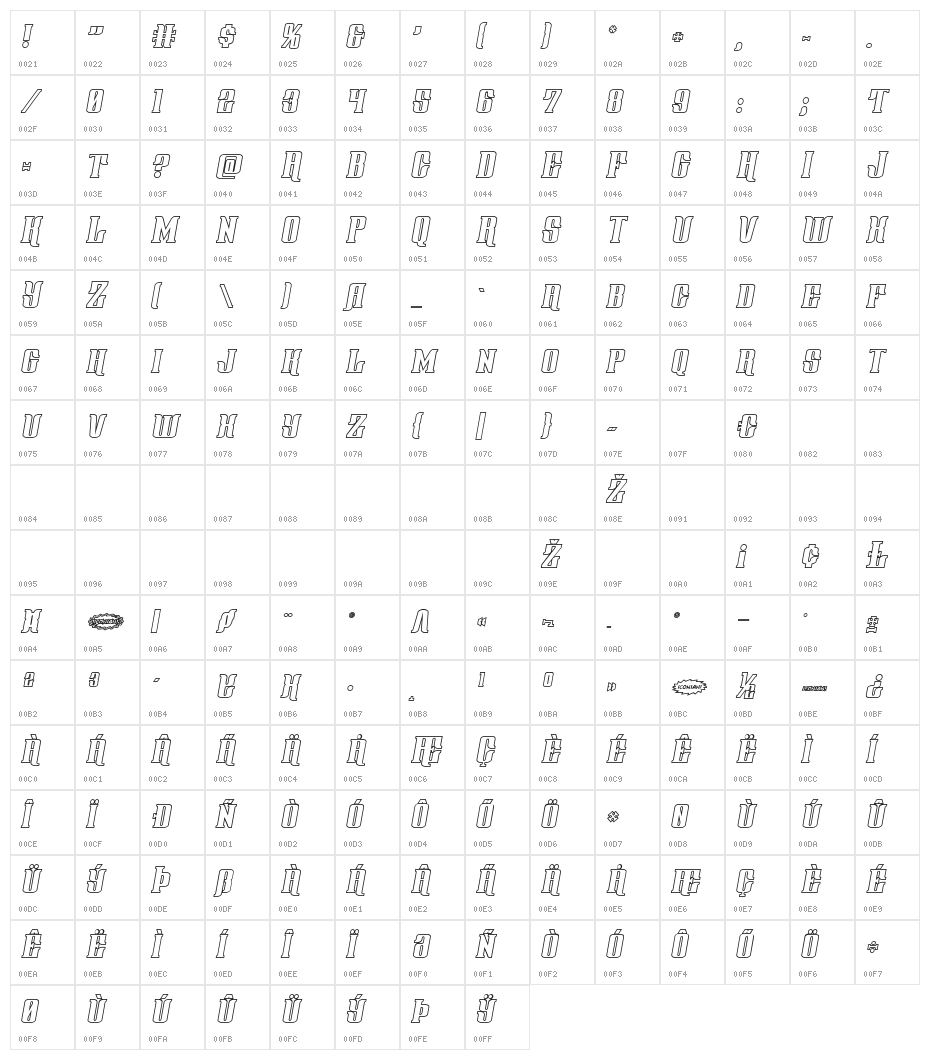 Gentleman Caller Outline Ital Character Map