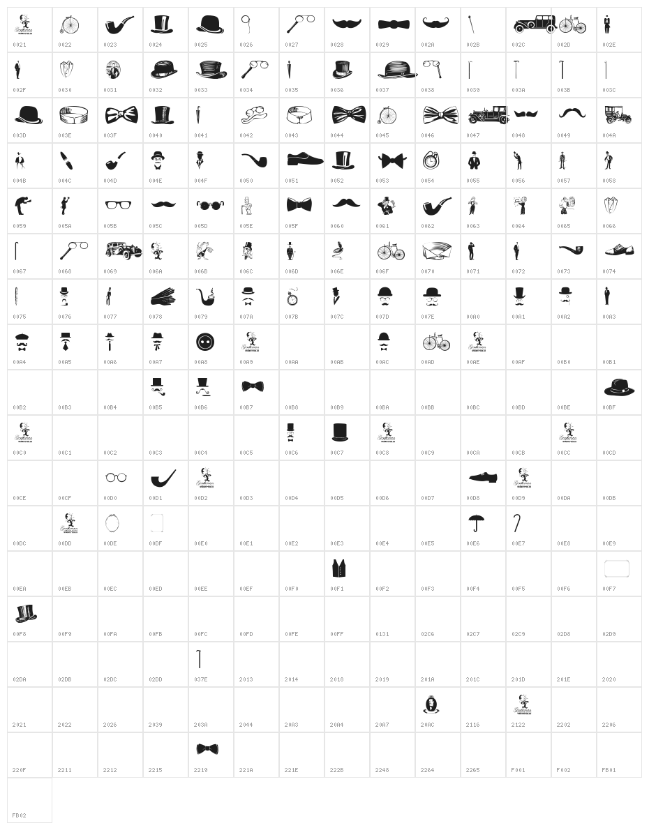 Gentleman Icons Character Map