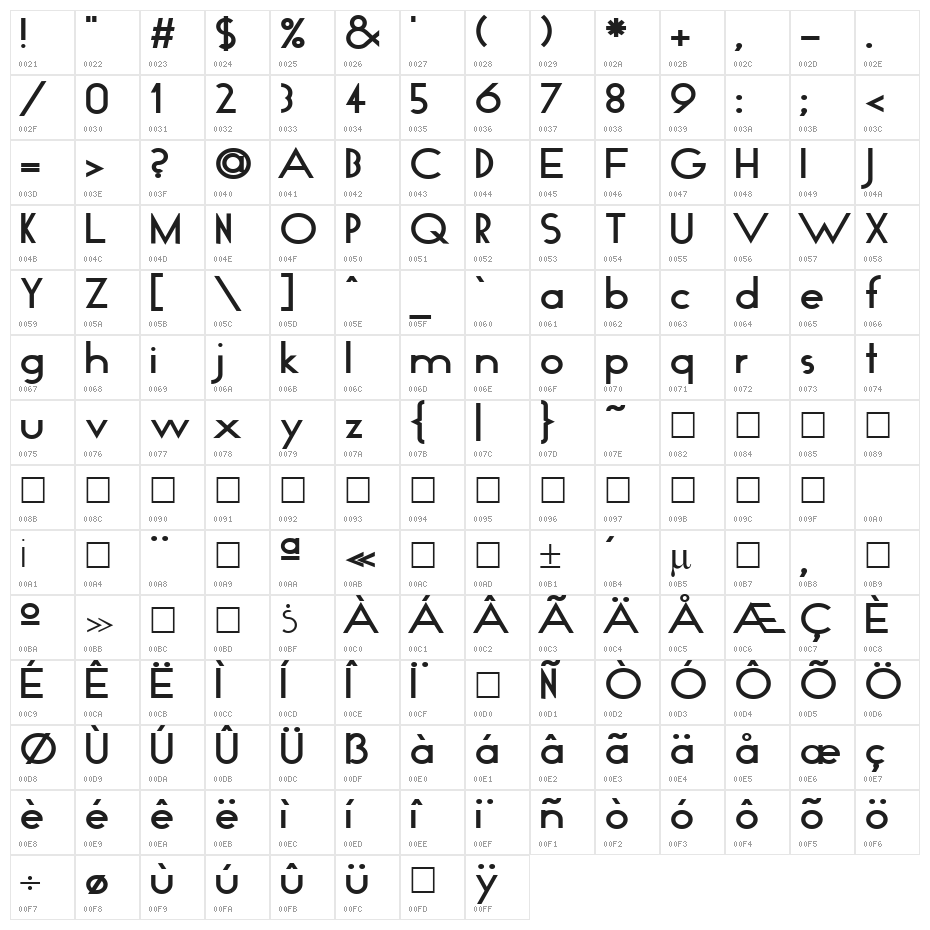 Geo Bold Character Map