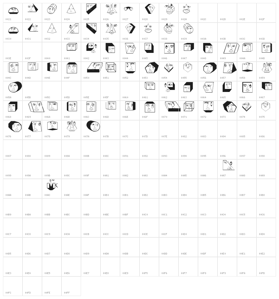 GeometricFaces Character Map