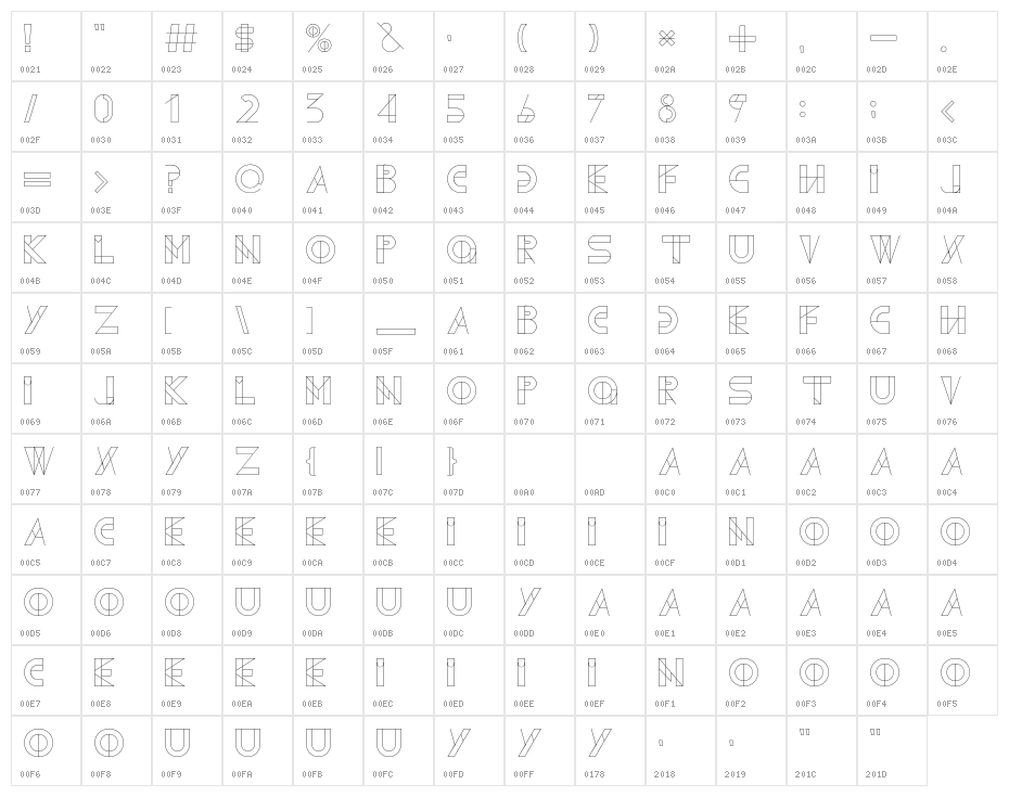 Geometrica-ExtraLight Character Map