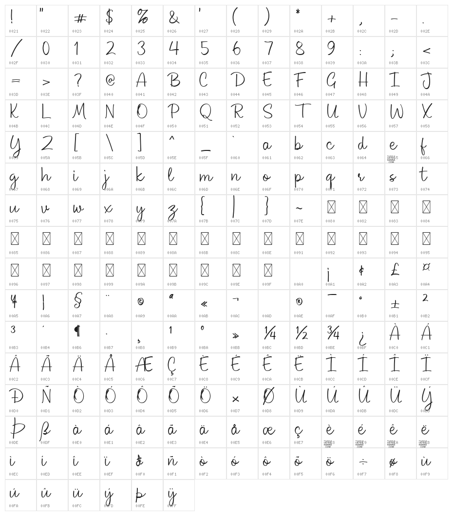 Geraline Free Regular Character Map
