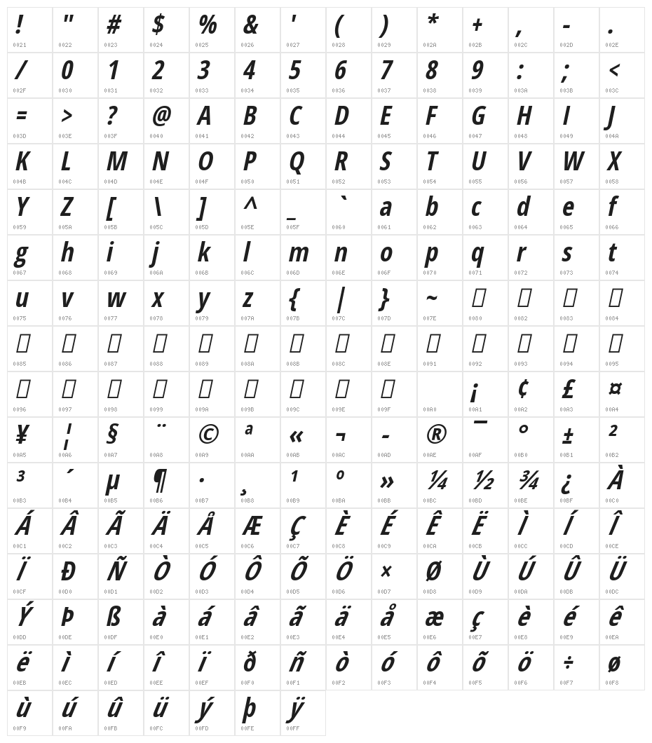 Germano-BoldOblique Character Map