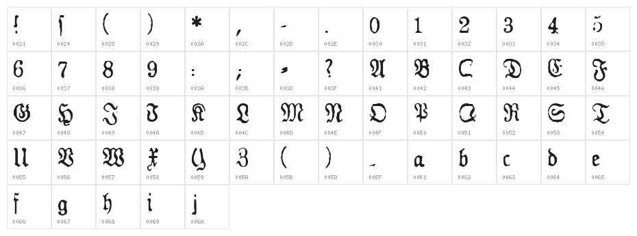 GF Gesetz Character Map
