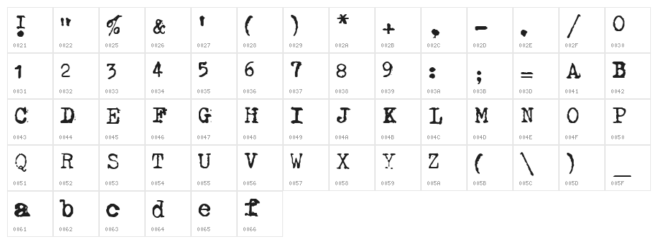 GF Halda Smashed Character Map