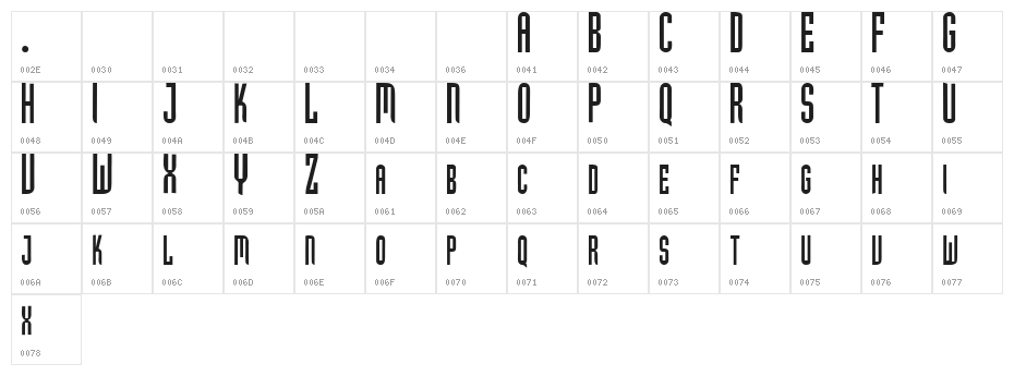GF Hubert Caps Character Map