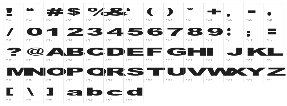 GF Vienna heavy Character Map