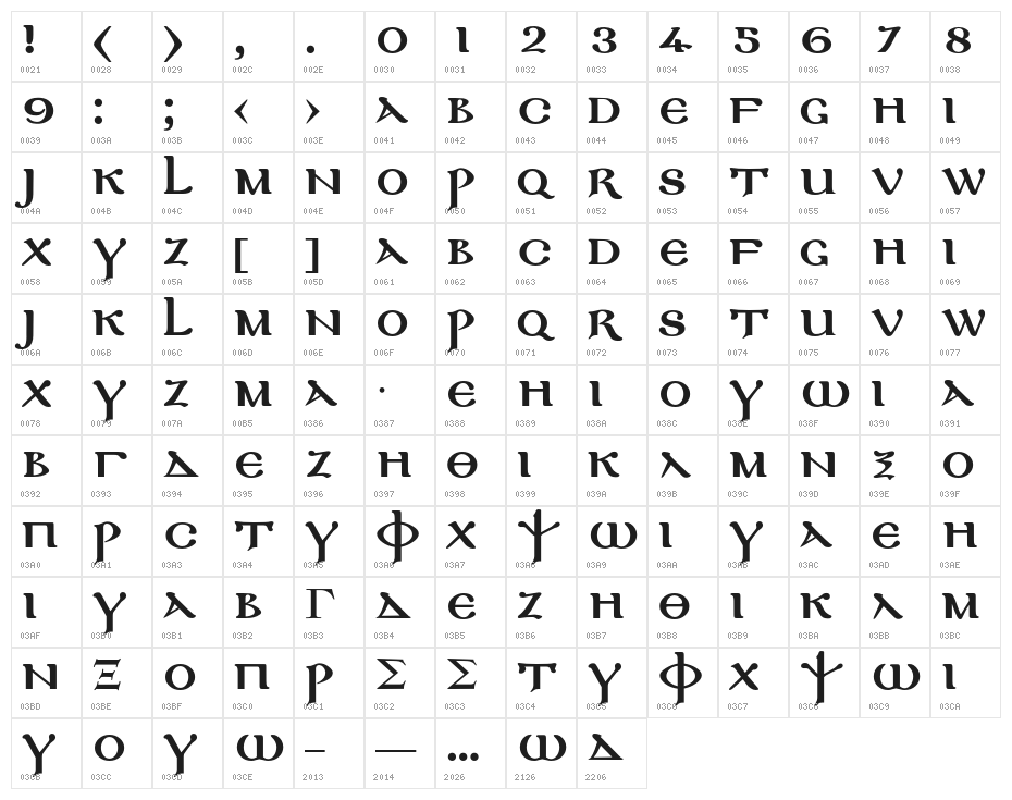 GFSJackson-Regular Character Map