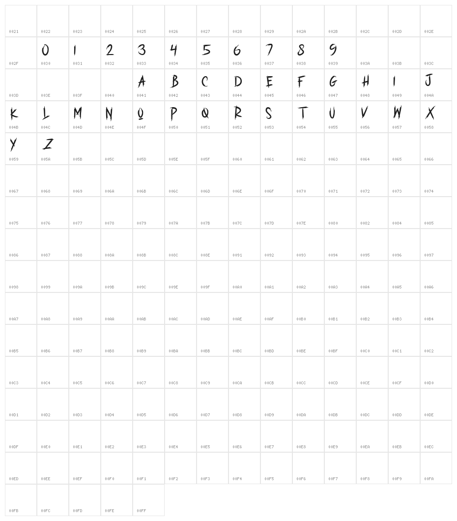 GHOST BRUSH Character Map