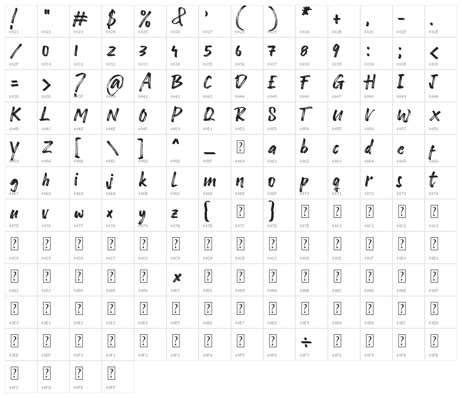 Ghost Brush Character Map