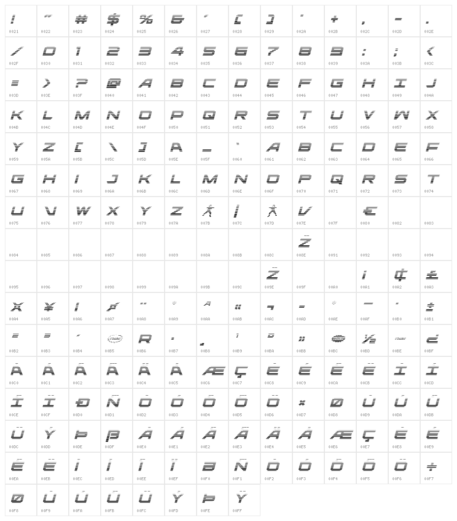 Ghost Clan Gradient Italic Character Map