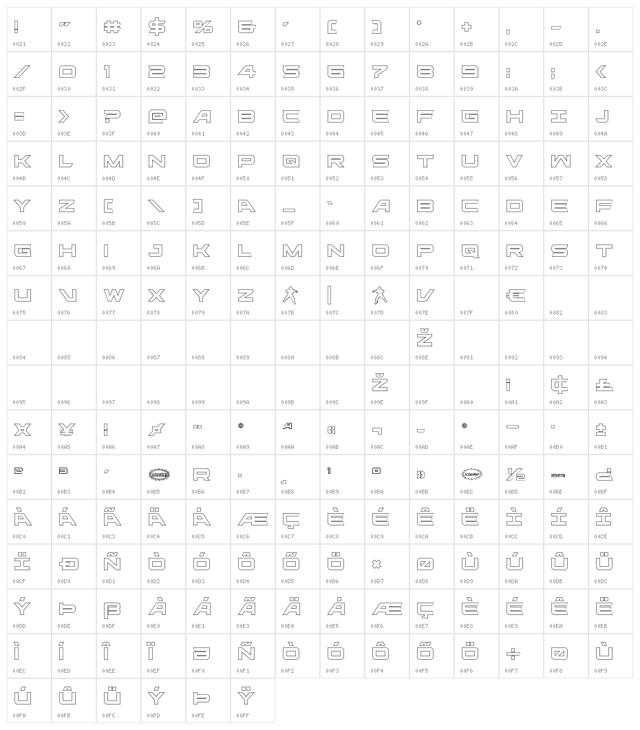 Ghost Clan Outline Regular Character Map