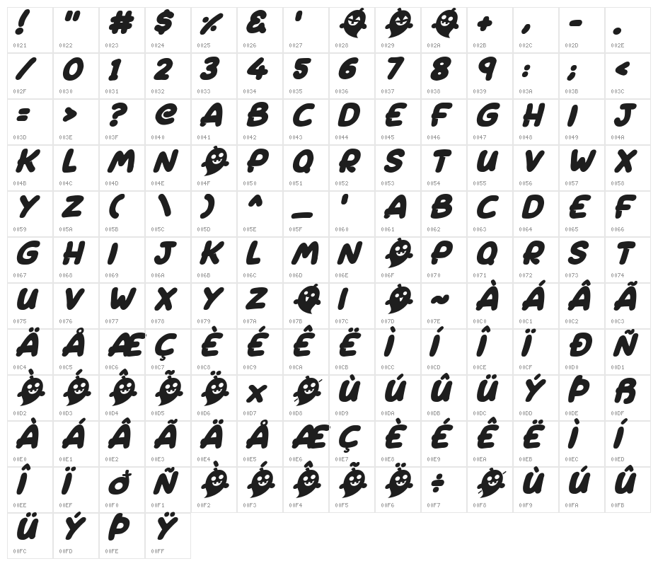 Ghost Pumpkins Italic Character Map