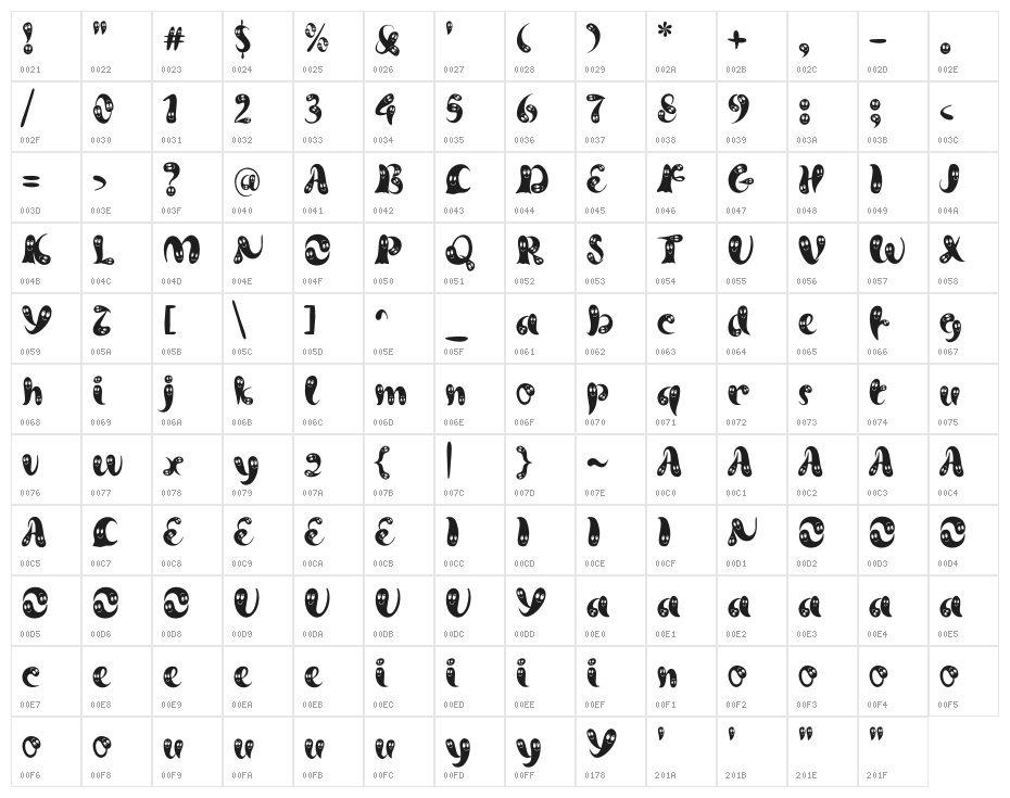 Ghost Smile Character Map