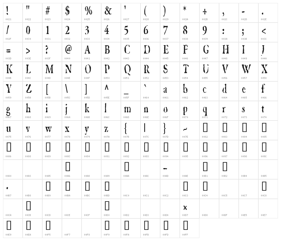 GhostTownCondensed Character Map