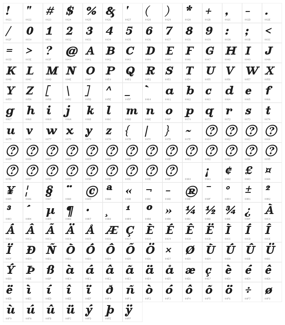 Ghostlight Bold Italic Character Map