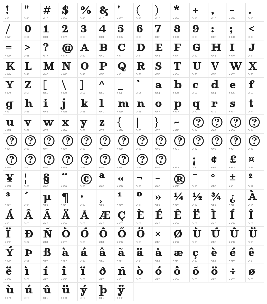 Ghostlight Bold Character Map