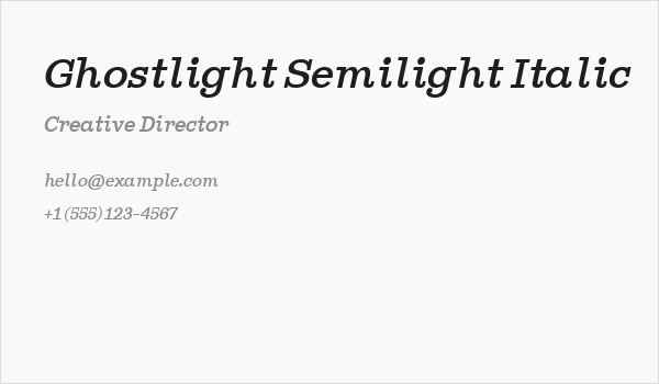 Ghostlight Semilight Italic Business Card