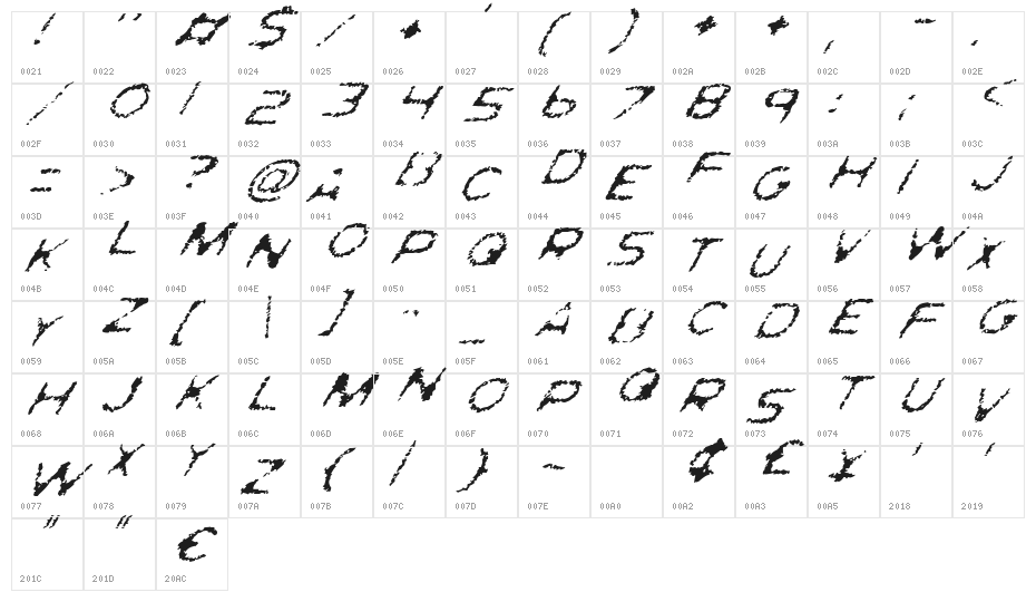 Ghostly Prints Italic Character Map