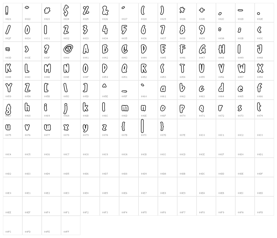GhoustOutline-Regular Character Map