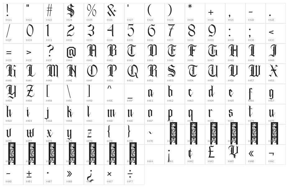 ghosthey Regular Character Map