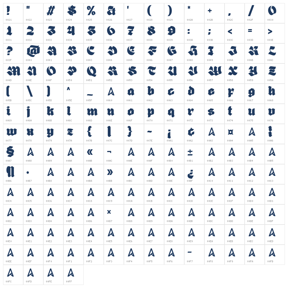 Giant Black Regular Character Map