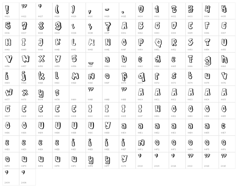 GiantBoomFont Regular Character Map
