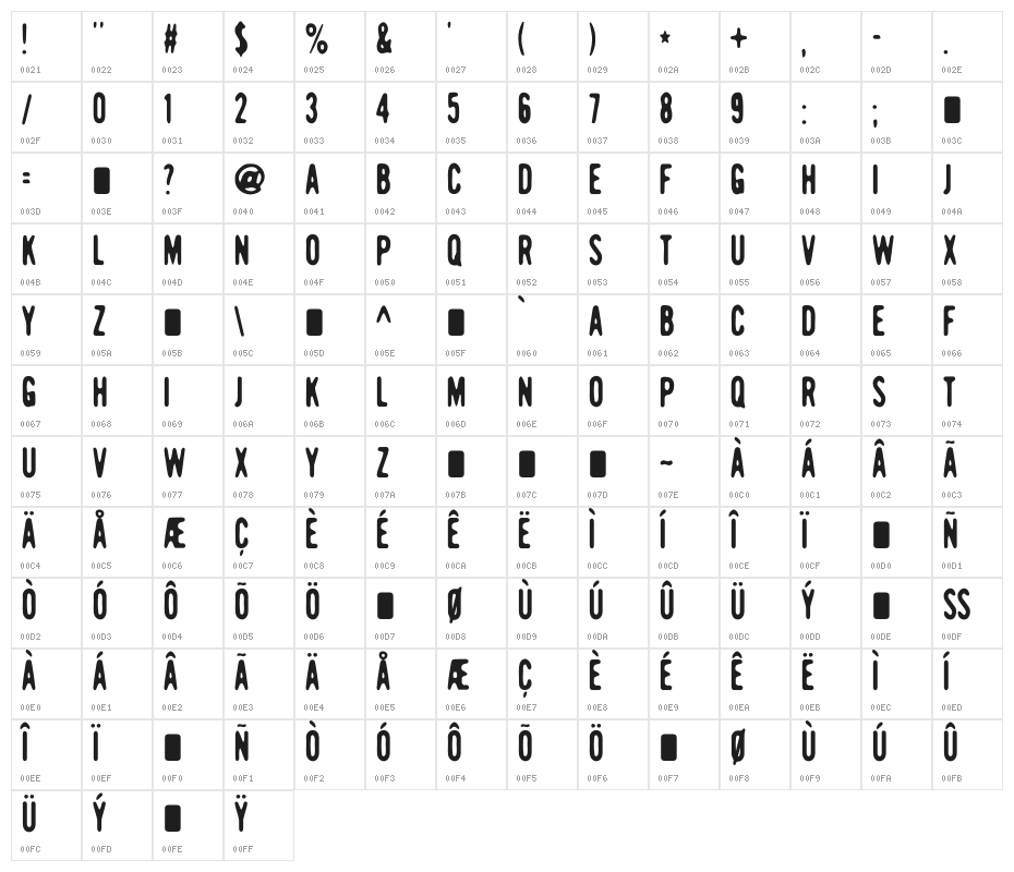 GiantTigersBack-Regular Character Map