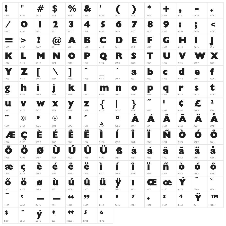 GibbyOpti-ExtraBold Character Map