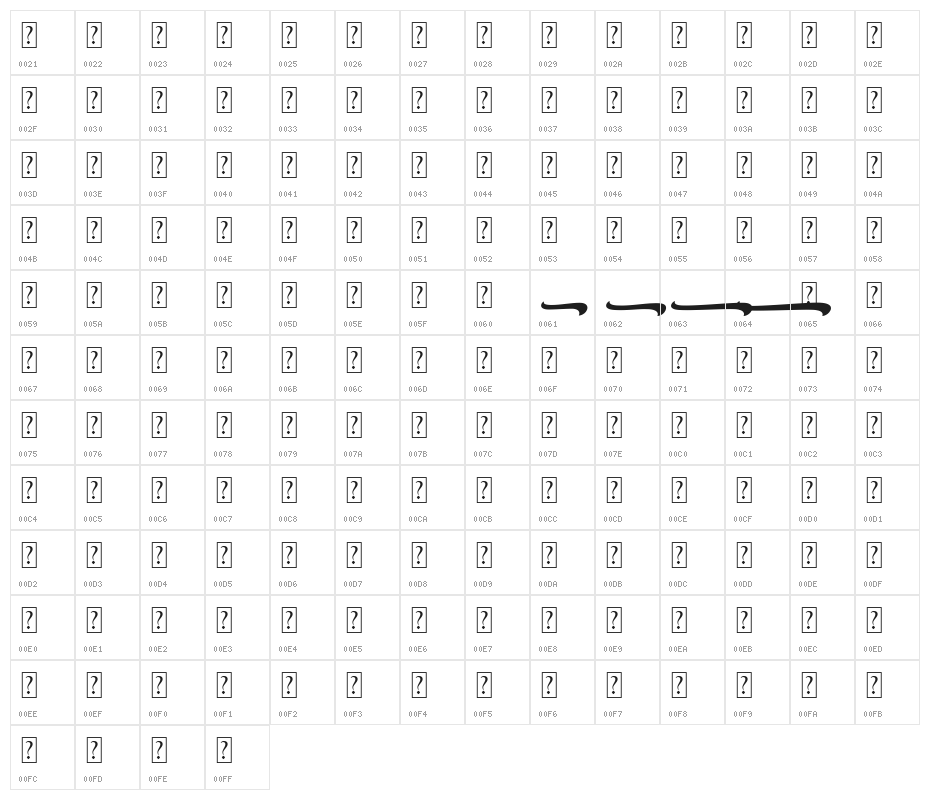 Gient Swash Italic Character Map