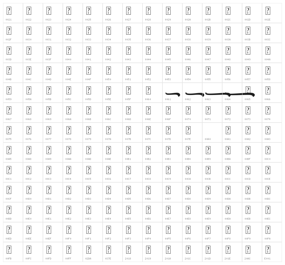 Gient Swash Character Map