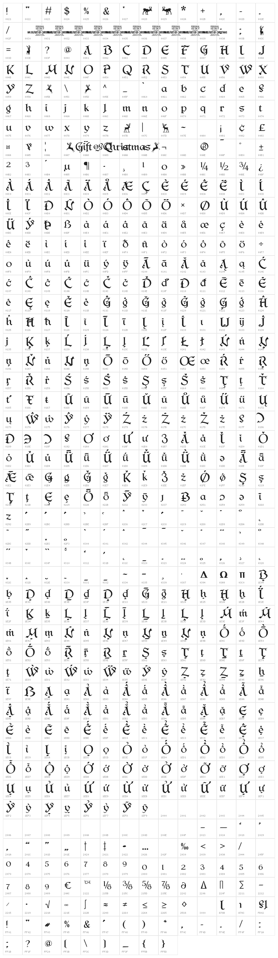 Gift Of Christmas PERSONAL USE Regular Character Map