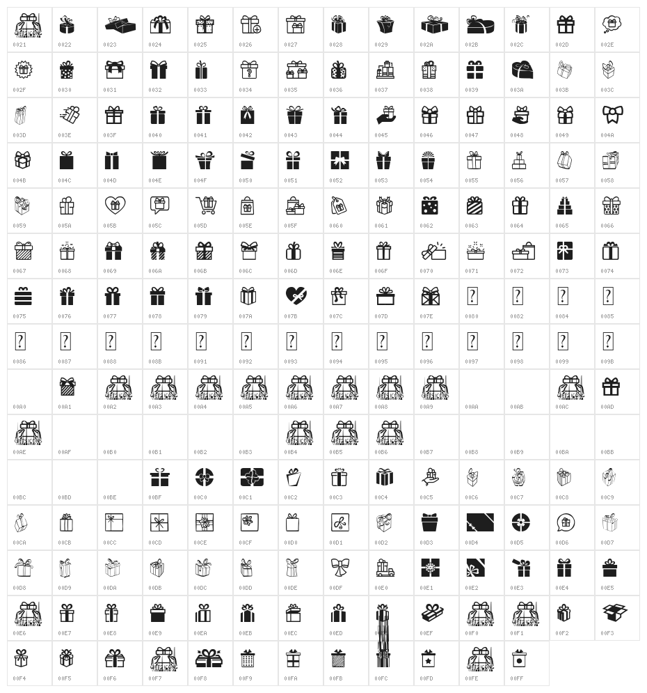 Gifts Icons Character Map