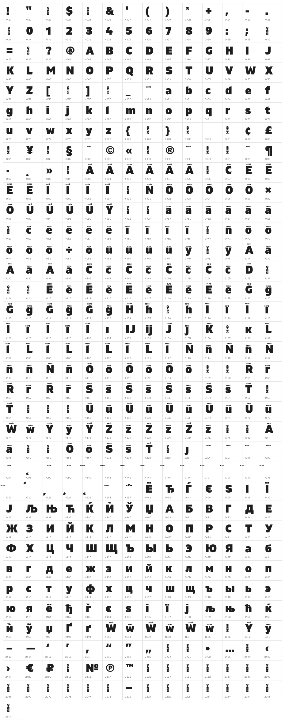 Gilam Black DEMO Character Map