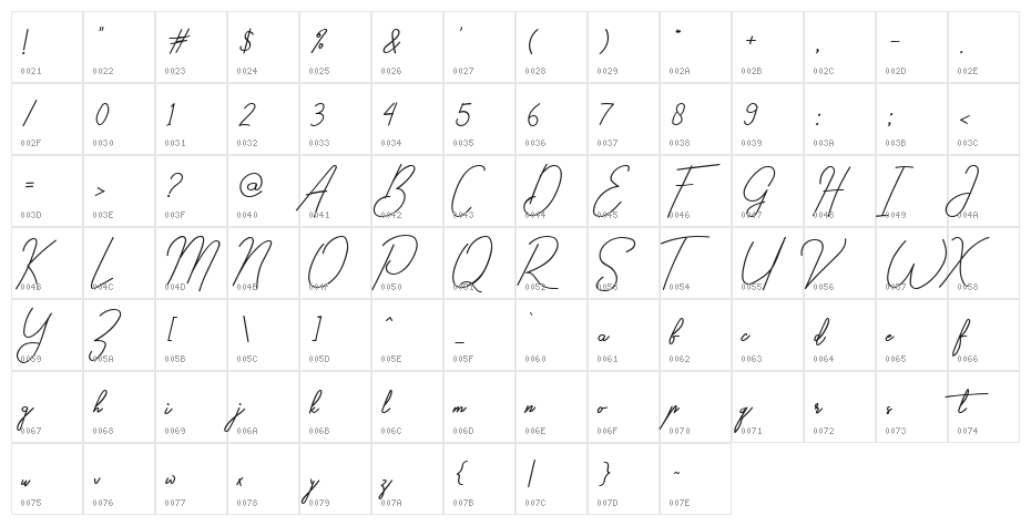 Gilberta Dafont Regular Character Map