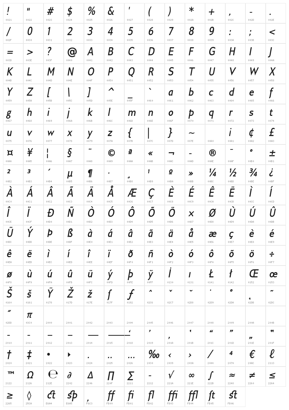 GilliusADF-BoldCondItalic Character Map