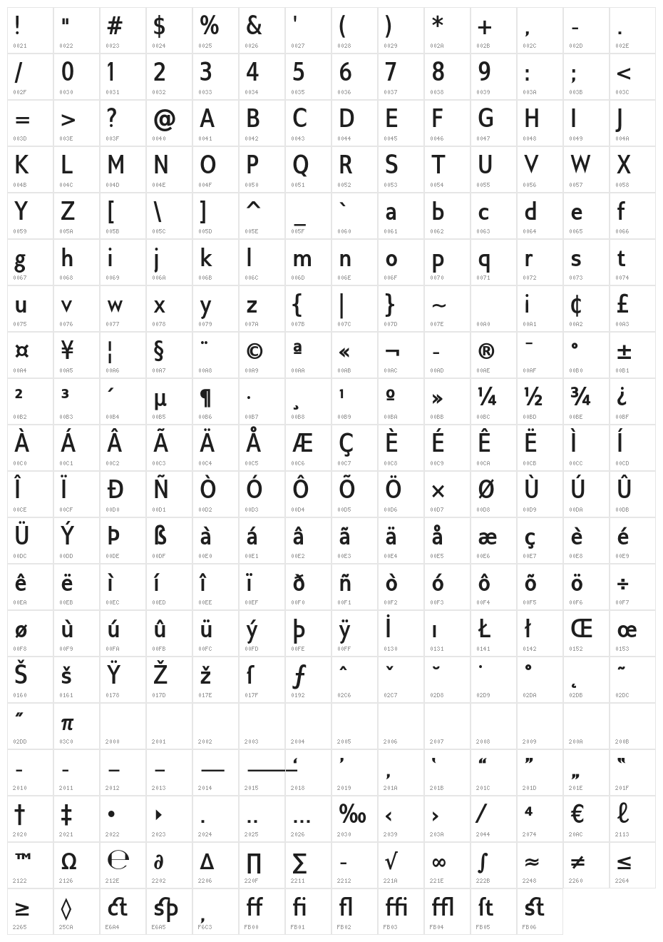 GilliusADF-BoldCond Character Map