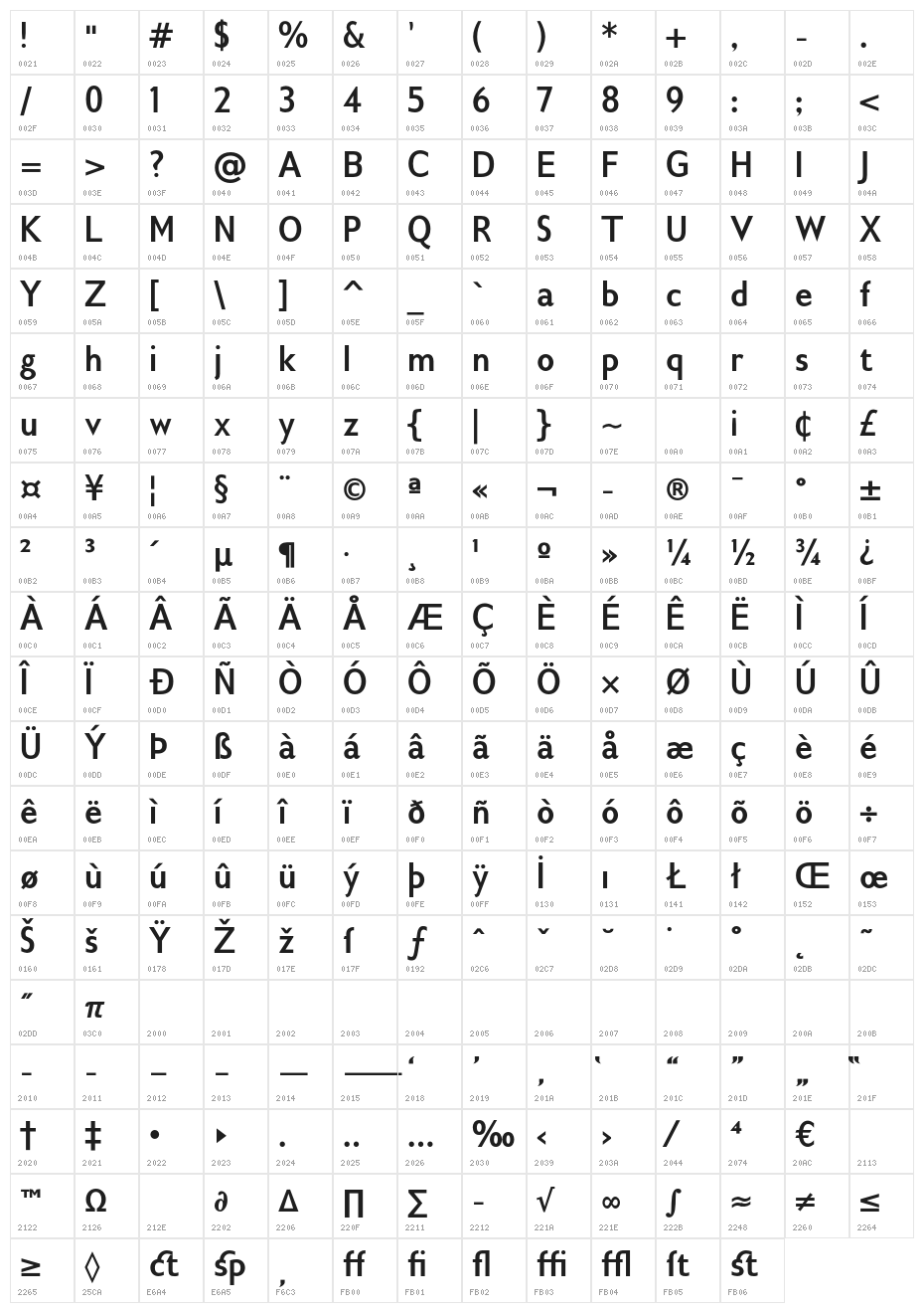 GilliusADFNo2-BoldCond Character Map