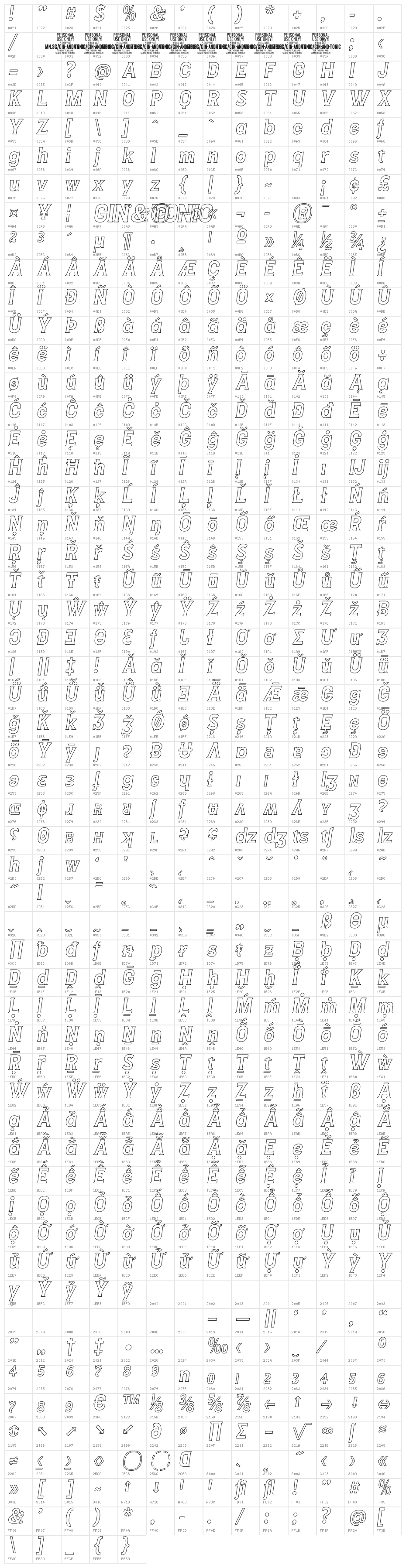 Gin And Tonic Out PERSONAL Italic Character Map