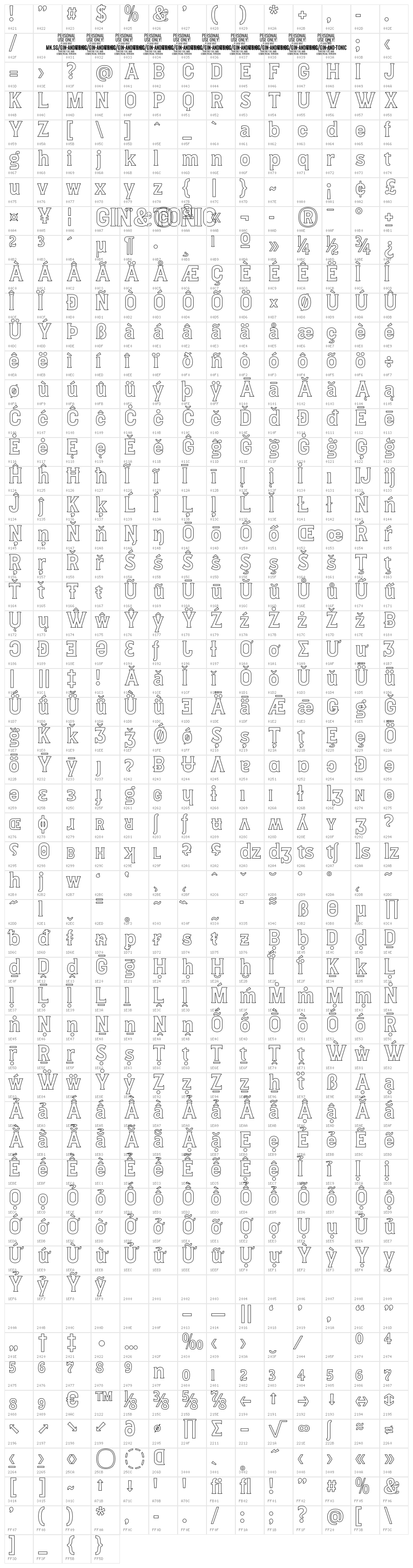 Gin And Tonic Out PERSONAL Regular Character Map