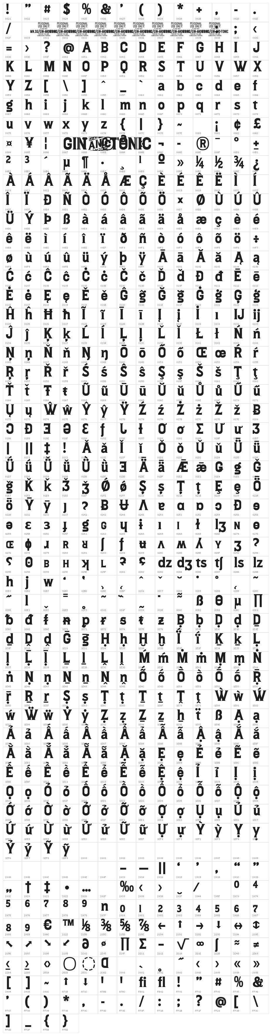 Gin And Tonic PERSONAL USE Regular Character Map