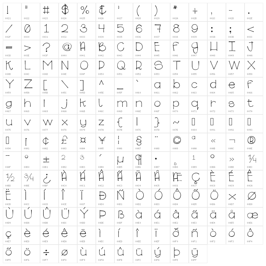 GinaBinaRegular Character Map