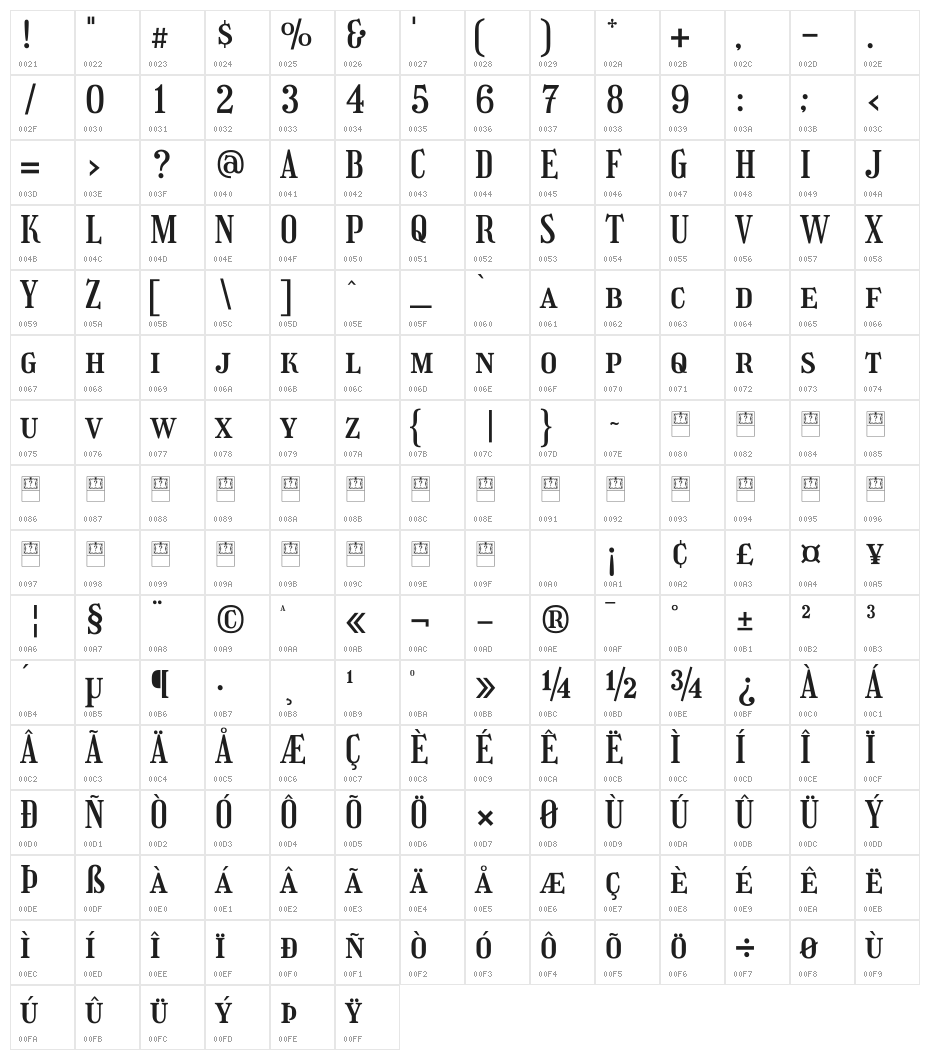 Girassol Regular Character Map