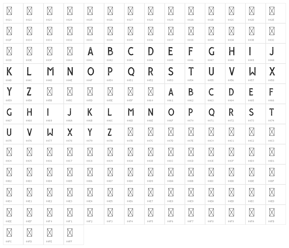 GiroudFree-Stamp Character Map