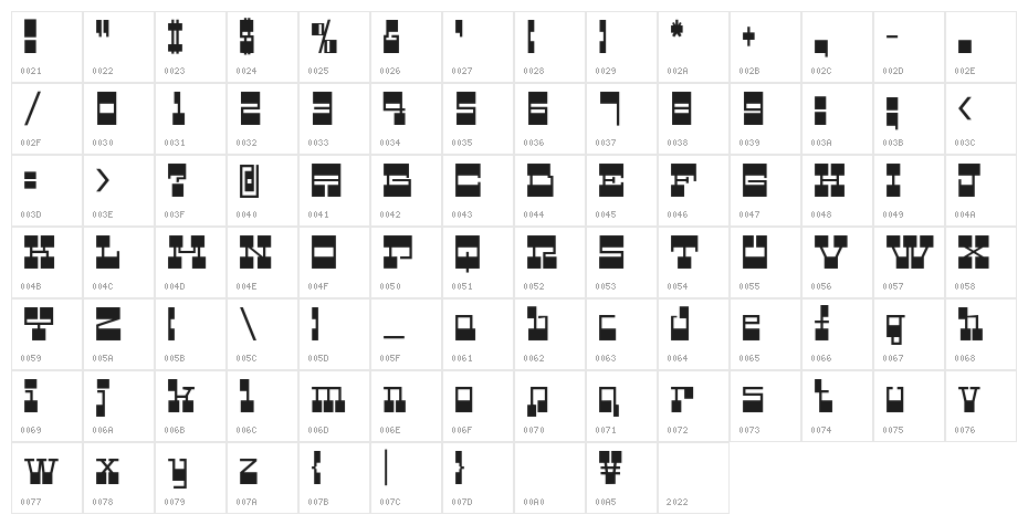 Giteikoku Bold Character Map