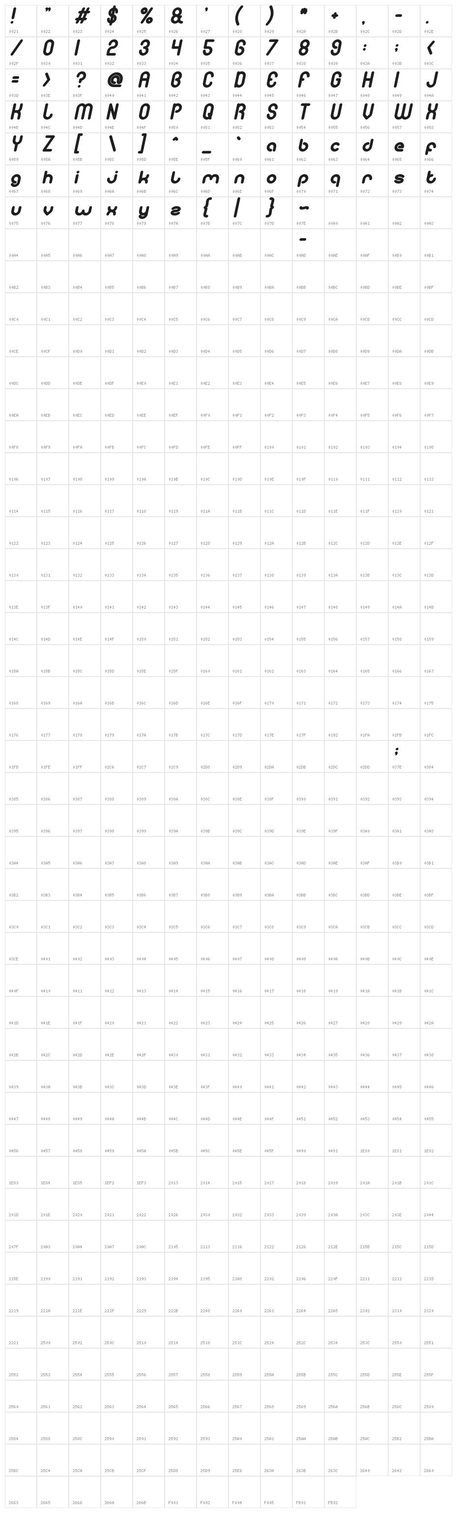 gitchgitch Bold Italic Character Map